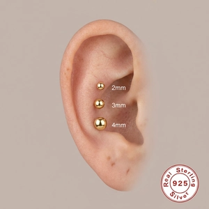 Minimalist S925 sterling silver golden ball stud earrings in 2mm 3mm 4mm sizes