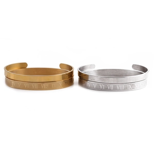 Roman Numeral Bangle And Polished Cuff Bracelet Stainless Steel Minimalist Punk Jewelry For Men Women