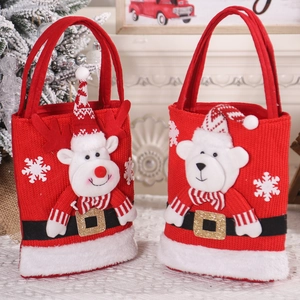 Christmas gift bags set featuring 3D reindeer and polar bear on red felt with fur trim