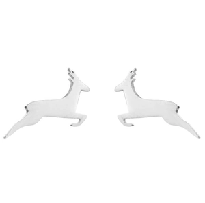 Vue détaillée des boucles d'oreilles cerf en acier inoxydable argenté au fini métallique