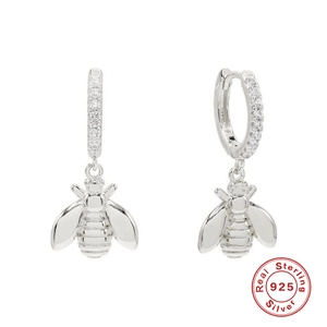 925 sterling silver bee hoop earrings with sparkling white cubic zirconia stones