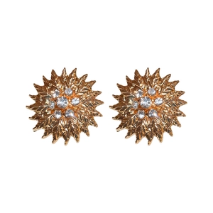 Élégantes boucles d'oreilles tournesol dorées avec strass en cristal étincelants pour femme