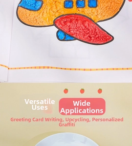 3D puff popcorn pen DIY artwork showing textured colorful airplane pattern on paper