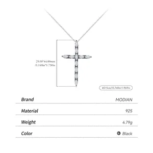 S925 sterling silver gothic cross necklace with detailed dimensions and weight info