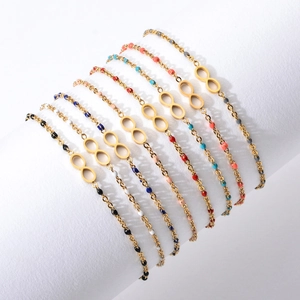 Infinity Symbol Bracelet Stainless Steel Gold Plated Colorful Enamel Beads Bohemian Fashion Jewelry For Women Adjustable