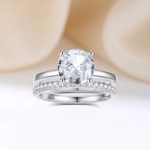 S925 sterling silver bridal ring set featuring 2ct round cut solitaire and eternity band