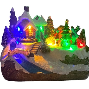 Village de Noël enneigé avec LED pont et sapins décoration festive lumineuse
