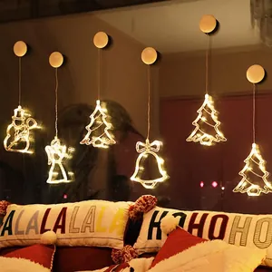 Christmas LED Suction Cup Lights Santa Angel Star Moon Shape Warm White Hanging Window Decor Battery Operated PVC Festive Lamp