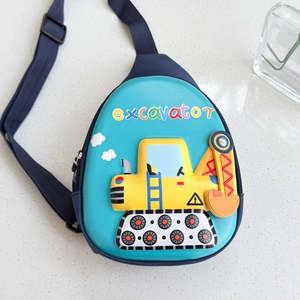 Sac de poitrine 3D dessin animé pelleteuse bleu pour enfants avec sangle réglable