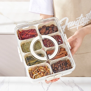 Multi Compartment Spice Storage Box PET PP Plastic Kitchen Organizer With Sealing Lid And Portable Handle