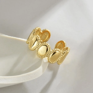 14K gold plated stainless steel oval beaded open ring for women in a minimalist style