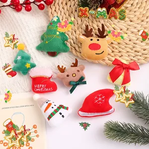 Plush Christmas ornament set with reindeer, snowman and tree on festive background