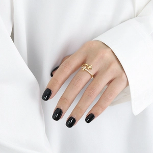 Minimalist S925 sterling silver double cross open ring with sparkling cubic zirconia stones