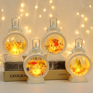 Retro Christmas LED lanterns with reindeer and snowman prints for festive home decoration