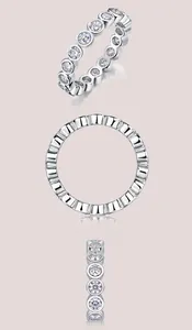 Detailed views of S925 silver ring featuring 18 round brilliant-cut bezel-set stones