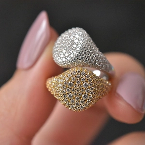 Signet Ring 925 Sterling Silver 18K Gold Plated Micro Pave Cubic Zirconia Statement Luxury Fashion Jewelry For Women