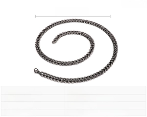 Detail of vintage gun black stainless steel cuban chain link necklace with 7mm width