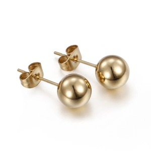 Minimalist high-polished golden stainless steel ball stud earrings for women