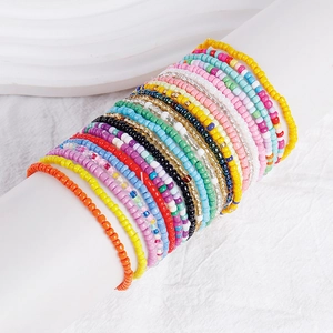 Colorful Glass Seed Bead Bracelets Stackable Bohemian Multilayer Handmade Elastic Jewelry For Women Men Beach Summer