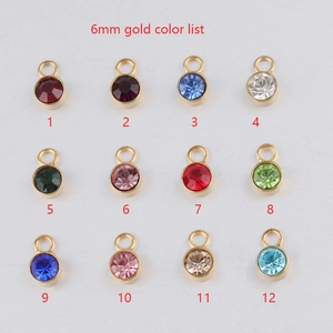 6mm gold-plated stainless steel birthstone pendant charms set in twelve various colors