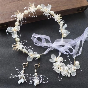 Blumen Perlen Haarreif Set mit Ohrringen und Band für Waldprinzessin Kostüme von Mädchen