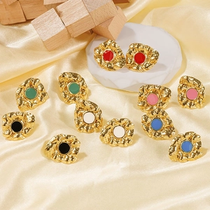 Orecchini A Lobo Martellati Irregolari Placcati Oro 18K Acciaio Inossidabile 304 Smalto Colorato Gioielli Vintage Donna