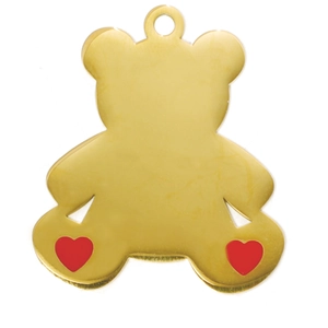 Detailed view of a golden bear charm with red heart details for DIY jewelry making