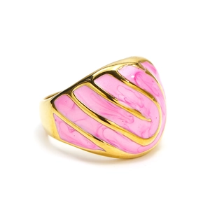 French style 18k gold plated stainless steel ring with pink marble enamel pattern