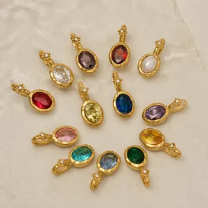 Close-up detail of colorful oval rhinestone pendants in 316 stainless steel settings