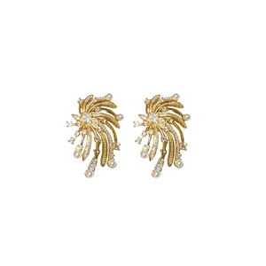 Elegant gold fireworks star earrings with white pearls and sparkling zircons for women
