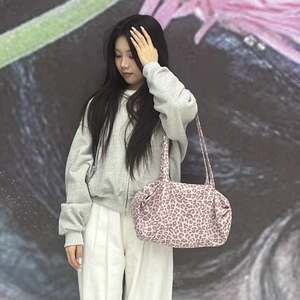 Borsa tote con stampa leopardata rosa con lacci laterali e spalline lunghe sottili