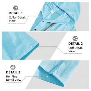 Men's light blue linen hooded shirt with drawstring collar and wooden buttons details