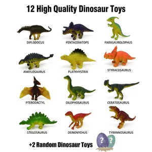 Set of 12 realistic dinosaur fossil figurines with 2 eggs for educational digging fun