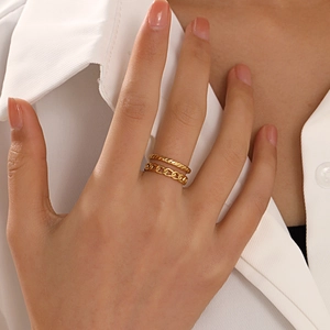 Double layer adjustable 18K gold plated stainless steel chain ring for women in ins style