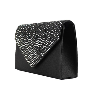 Elegant black satin envelope clutch bag with sparkling rhinestone embellishment for weddings
