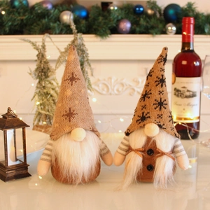 Muñeco de Peluche Gnomo Rodolfo de Navidad con Gorro de Nieve de Punto Adorno de Muñeco sin Rostro para Hogar Fiesta Marrón