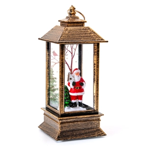 Christmas LED lantern with Santa Claus figurine and bronze metallic frame decoration