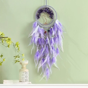 Purple crystal tree of life dream catcher with feathers for home wall decoration
