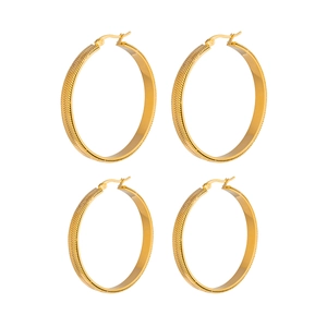Retro 18K gold plated stainless steel hoop earrings with snake chain texture in gold