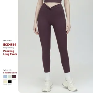 Women High Waisted Yoga Pants Criss Cross V-Waist Leggings Butt Lifting Naked Feeling Slim Fit Nylon Spandex Workout Gym