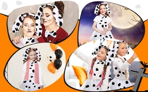 Detail von Dalmatiner-Ohren-Stirnband mit Fliege und Schwanz-Set für Halloween-Kostüm