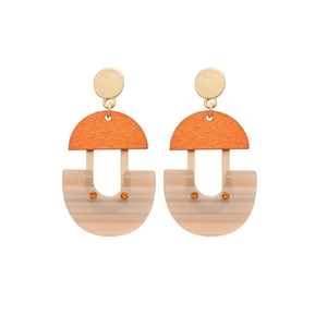 Modern U-shaped drop earrings with resin pendant and golden hooks in a minimalist style