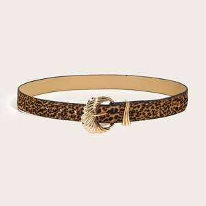 Ins style leopard print leather belt for women with elegant golden textured buckle