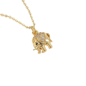 Polished gold elephant pendant necklace with sparkling cubic zirconia accents for women