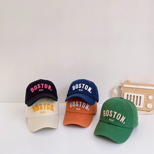 Kids cotton baseball caps set with Boston 1630 embroidery in black navy beige orange green