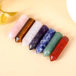 Polished hexagonal healing crystals set with amethyst rose quartz and tiger eye stones