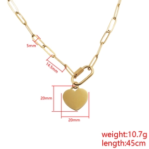 Gold paperclip link necklace with heart pendant and dimensions for women's fashion