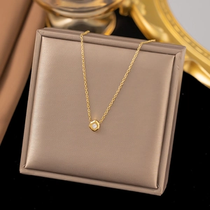 Collier Pendentif Hexagonal Géométrique Acier Inoxydable Plaqué Or Chaîne Clavicule Minimaliste Bijou Cadeau Pour Femme