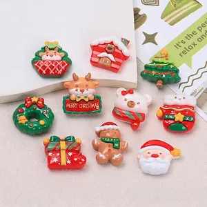 Resin Christmas DIY Charms Flatback Cabochons For Phone Case Hair Clip Scrapbooking Santa Reindeer Tree Ornament