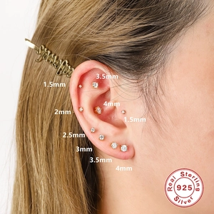 Set of S925 sterling silver stud earrings with sparkling cubic zirconia in sizes 1.5mm to 4mm